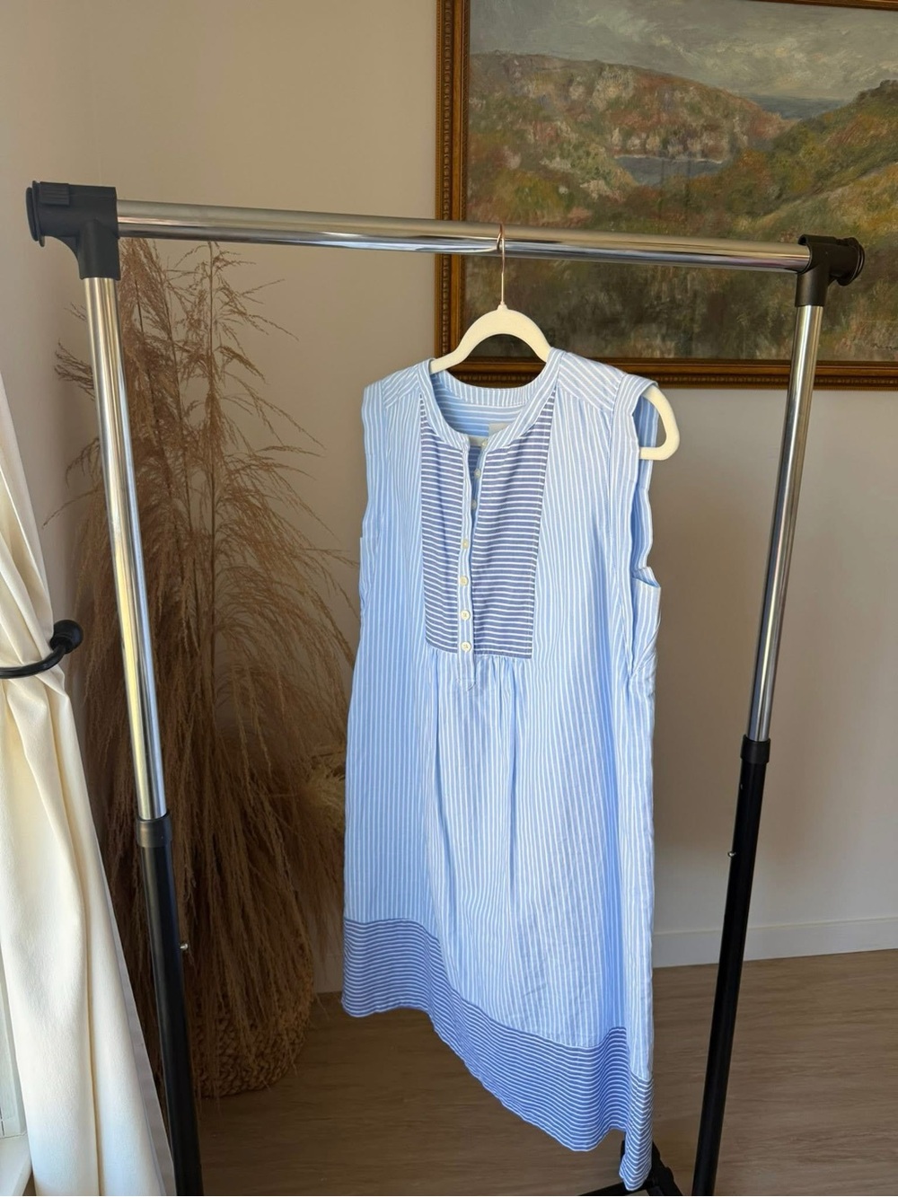 LOFT Light Blue & White Striped Sleeveless Midi Dress